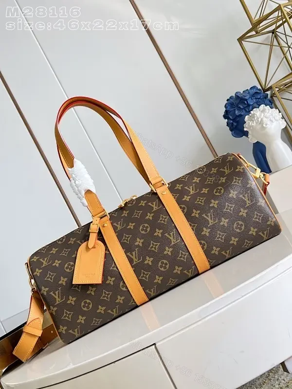 Monogram Barrel Bag: Tan Leather Trim, Structured Travel Essential — view 1
