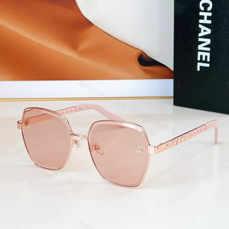 View 3 of Lux Chanel Square-Frame Sunglasses with Signature Details