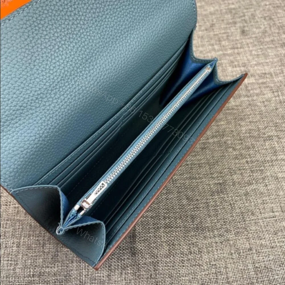 View 5 of Hermes Constance Togo Long Wallet Silver Toned Hardware Blue 20Cm