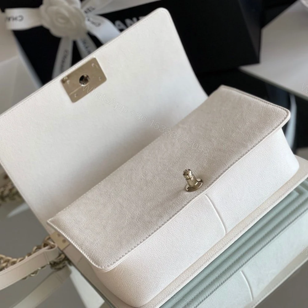 View 6 of Chanel Boy Bag White Gold Hardware 25Cm A67086