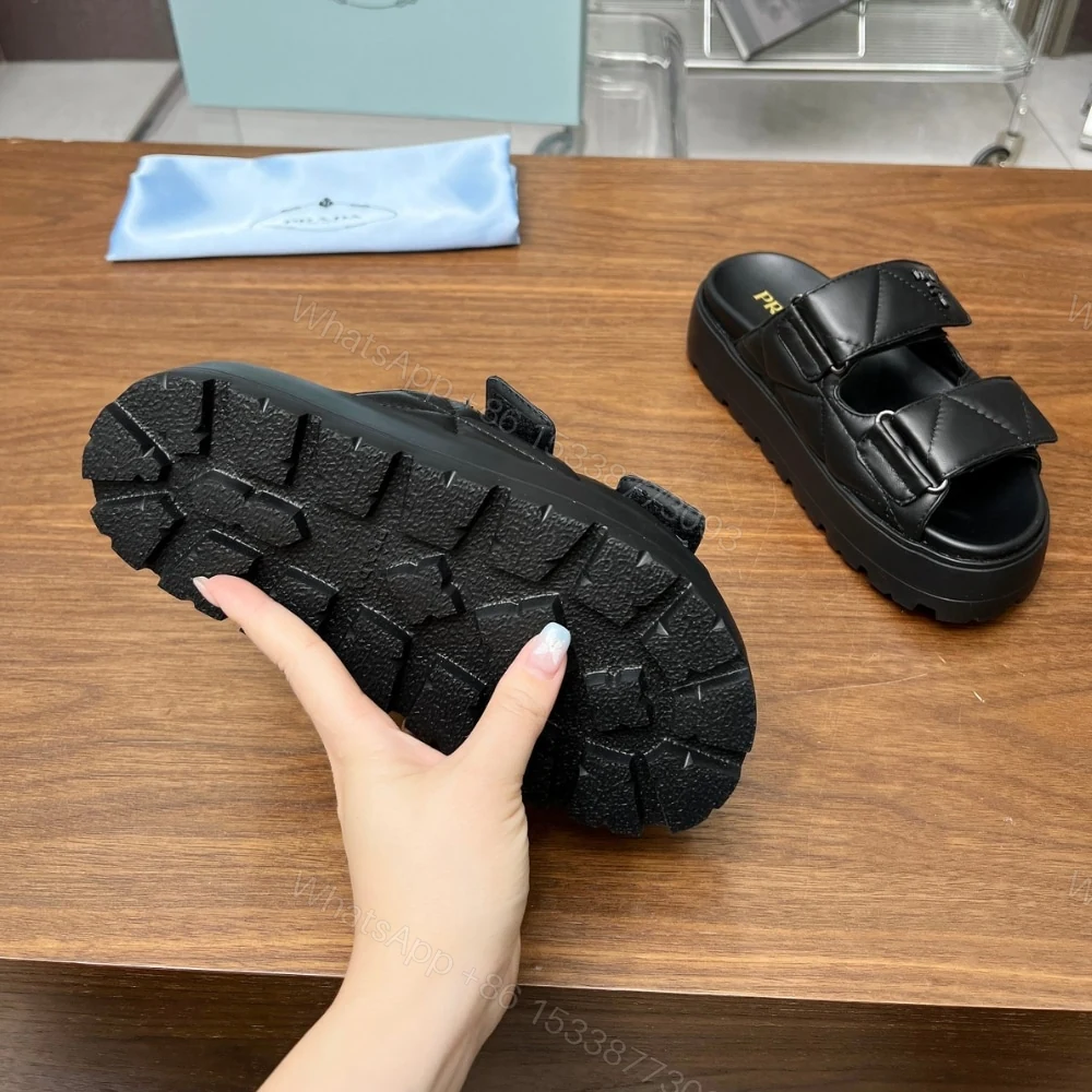 View 3 of PRADA QUILTED PLATFORM SANDALS BLACK