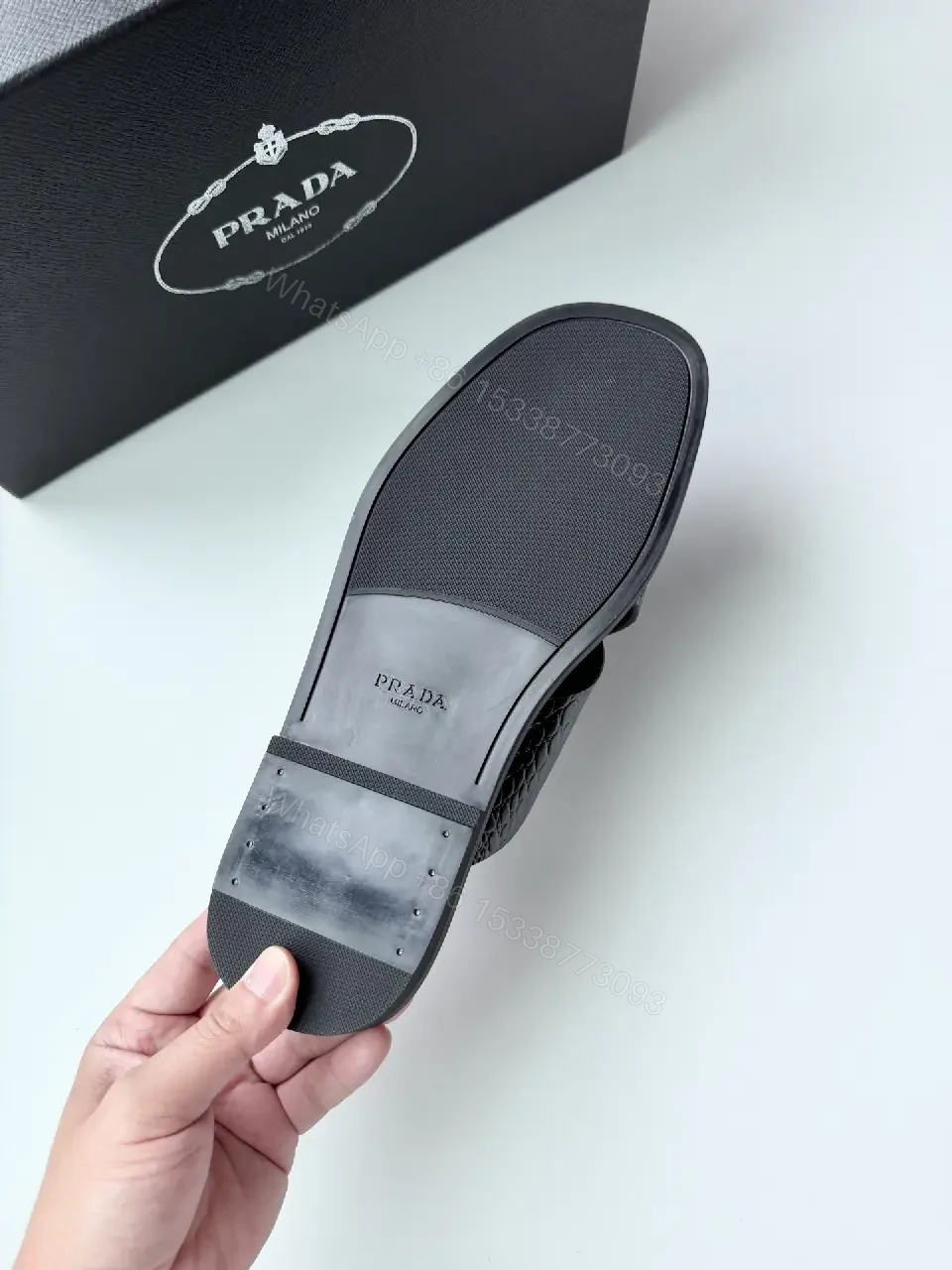 View 11 of Black Leather Quilted Prada Slides, Wide Strap, Luxury Sandals