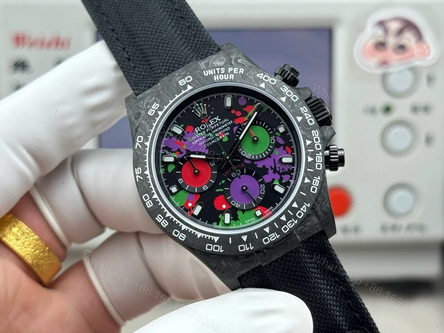 View 2 of Rolex Daytona Carbon Fiber Joker Replica 40MM Premium Black Fabric Strap Custom Edition RG-ROLEX-DAYTONA-BLACK-CARBON-FIBER