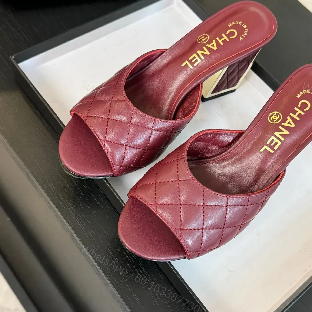 View 6 of Burgundy Quilted Leather Slide with Gold-Accent Comfort Footbed