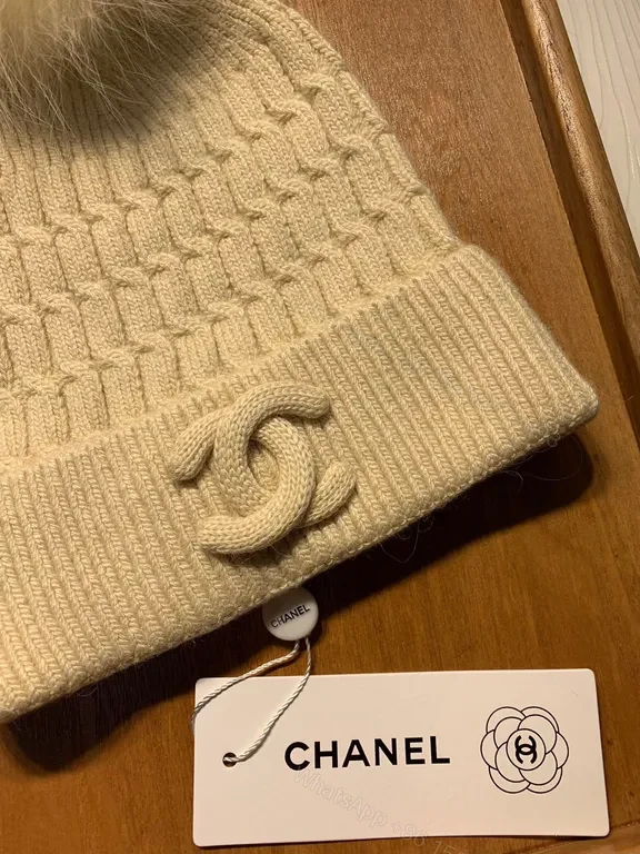 Lux Knit Beanie with Fur Pom â€” Ivory, Chanel Charm, Luxury Style — view 3