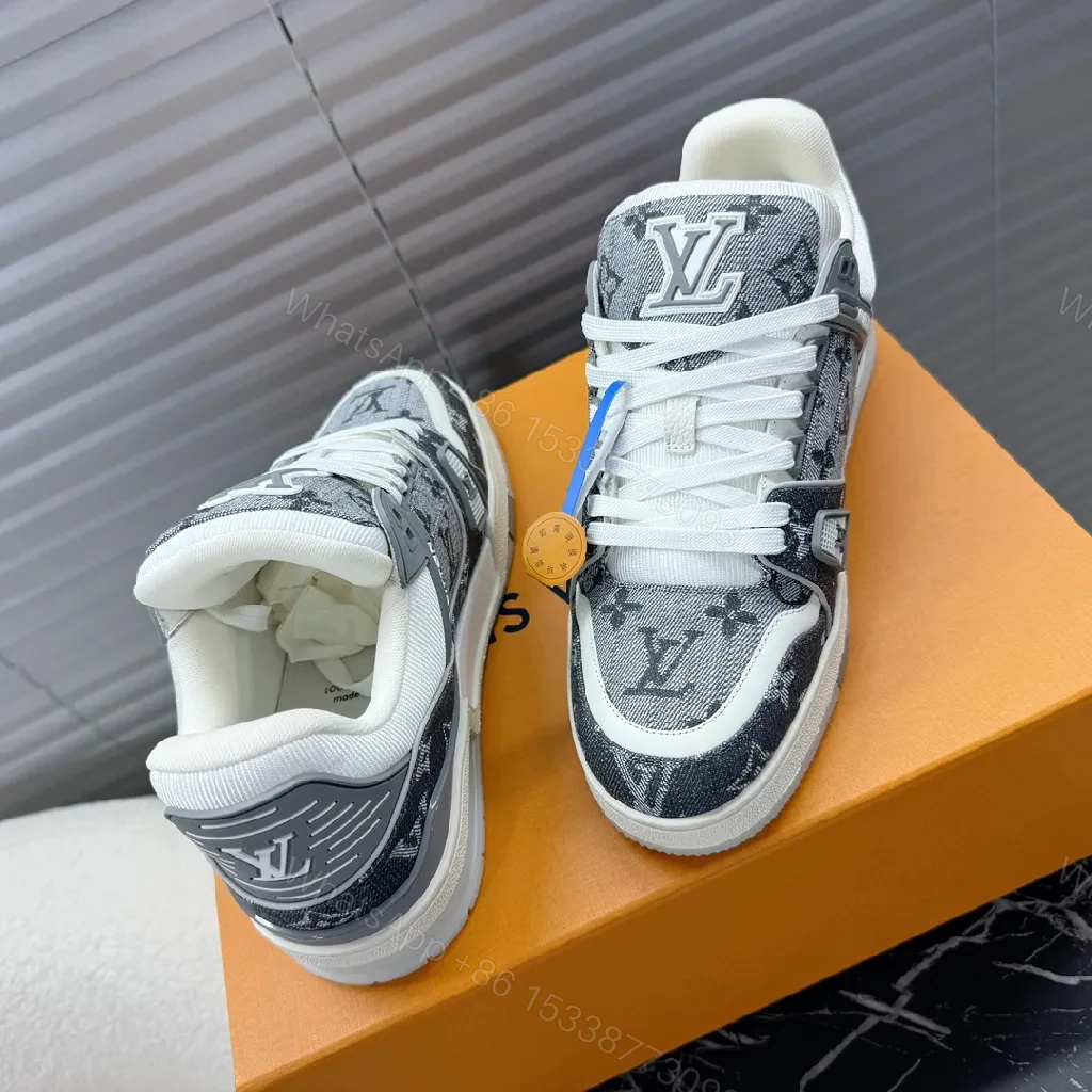 View 2 of Denim-Texture LV Low-Top Sneakers: Modern Luxury, Everyday Ease