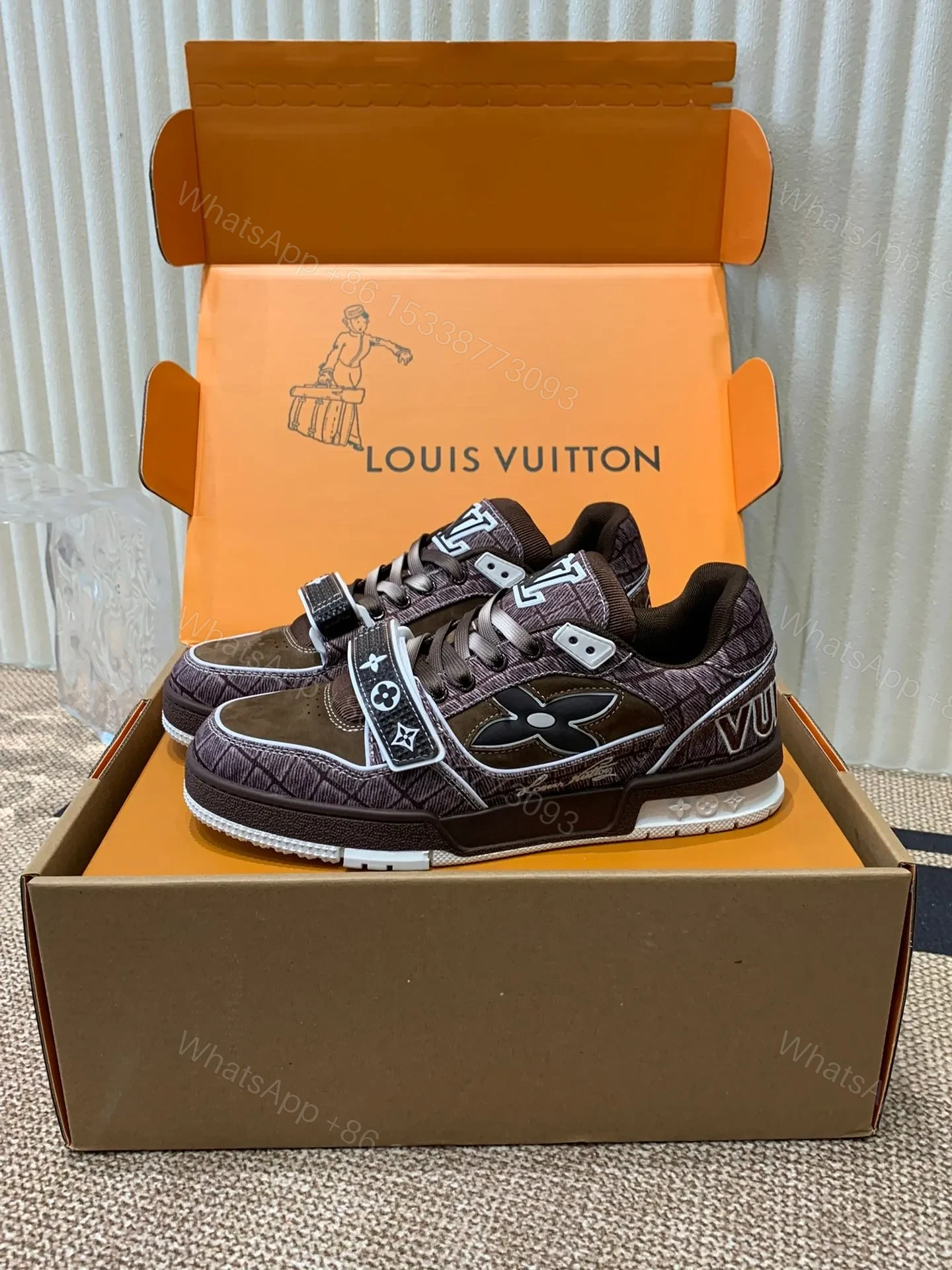 View 5 of LV Women Brown Suede Leather Sneakers