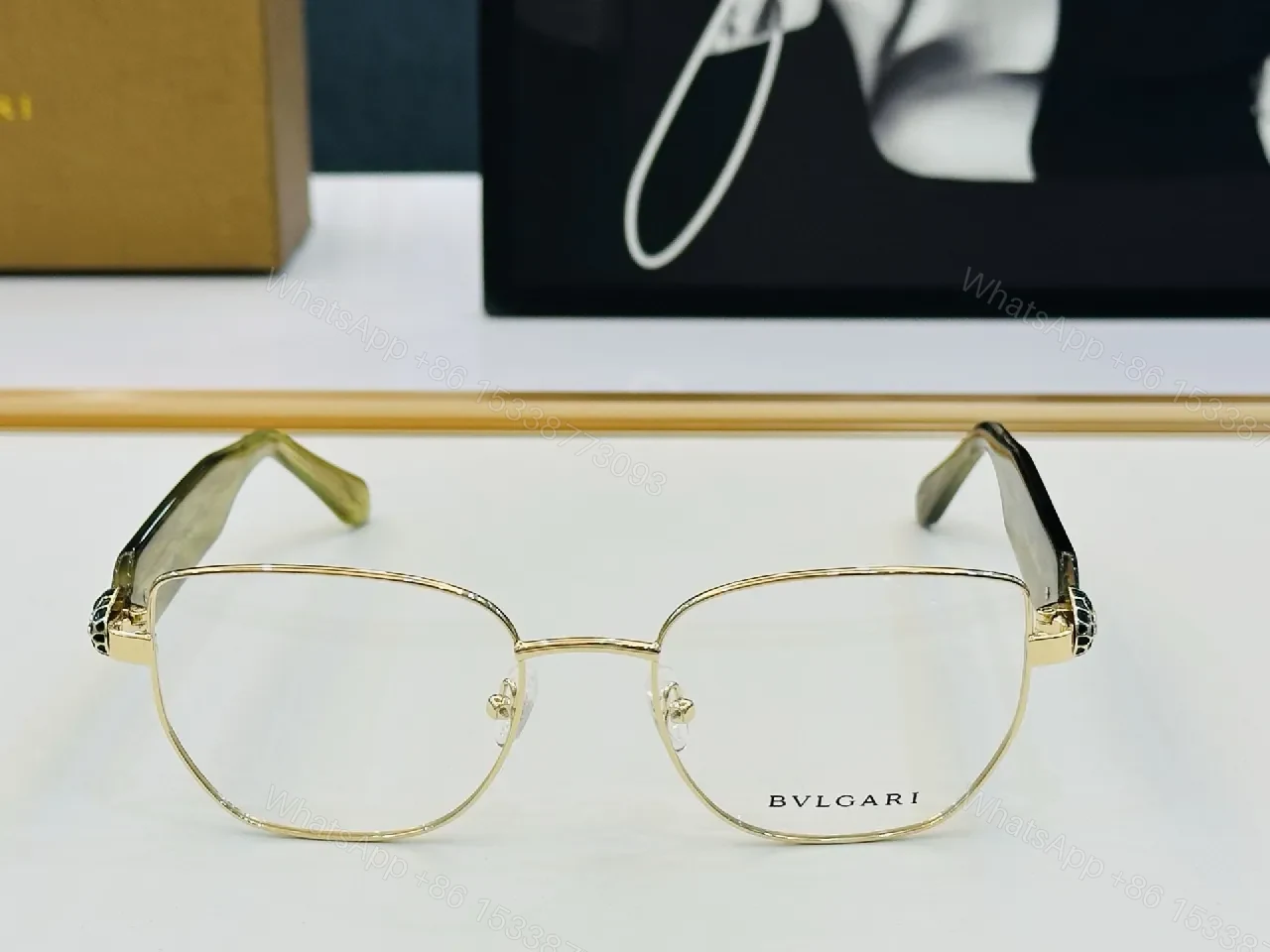 View 5 of Gold-Frame Round Glasses with Black Temple Accents, Luxe Style