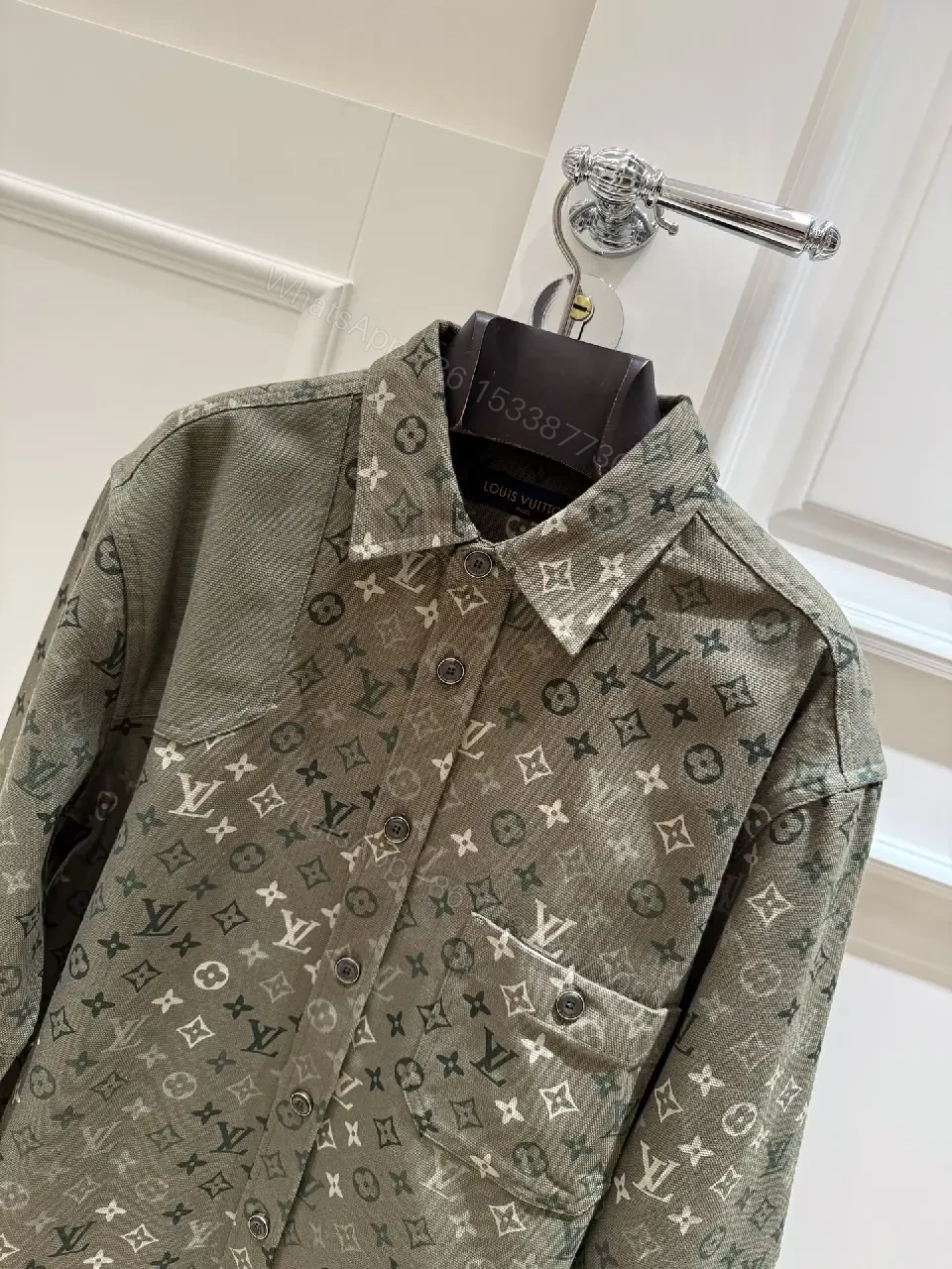 View 9 of Olive Green Denim-Style Shirt Jacket with LV Monogram