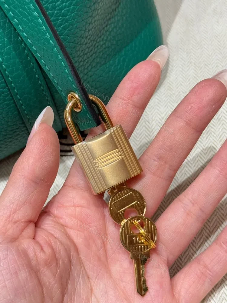 View 6 of HN Togo leather green with gold hardware 18cm