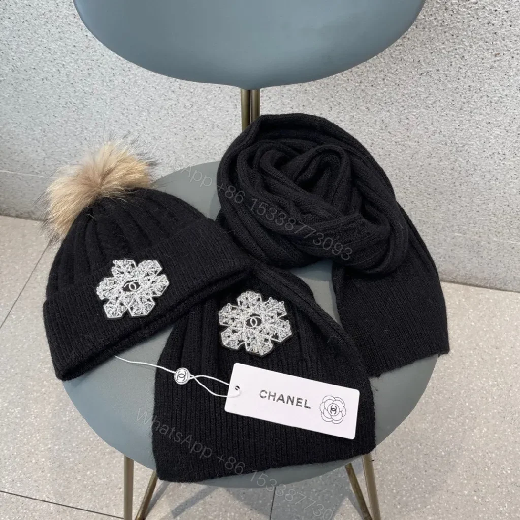 Black Knit Set: Embellished Snowflake Beanie + Scarf Duo — view 1