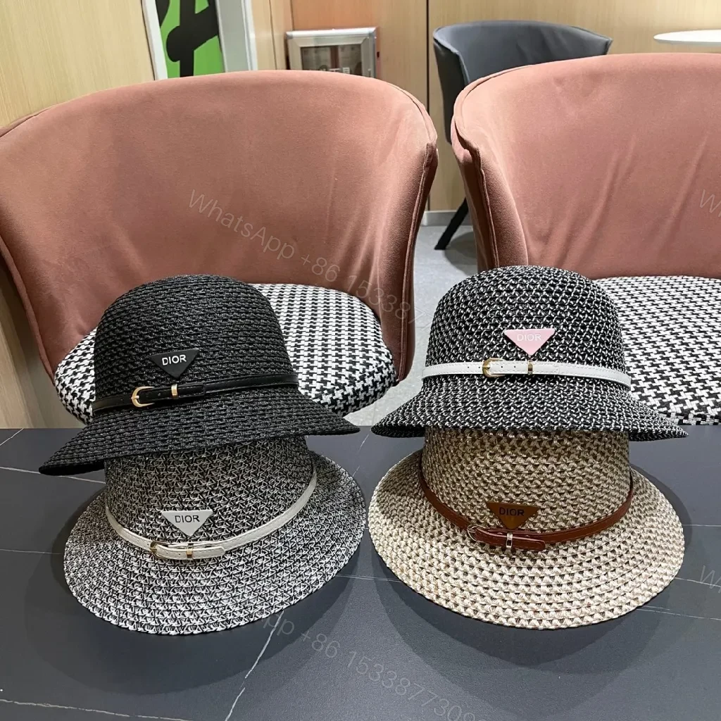 View 11 of Black Straw Hat with Dior Band, Structured Fedora Style, Signed Band