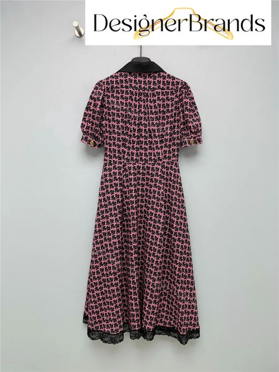 View 9 of Miu Miu Pink and Black Floral-Print Silk Dress