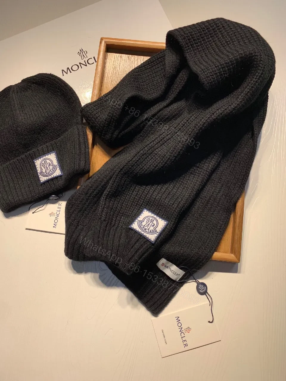 View 9 of Cozy Black Knit Beanie & Scarf Set — Warm, Luxurious Twist