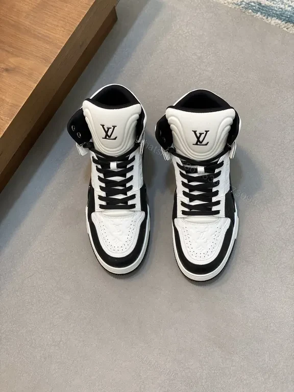 View 8 of Bold Contrast LV High-Top Sneaker: Luxury Streetwear Comfort
