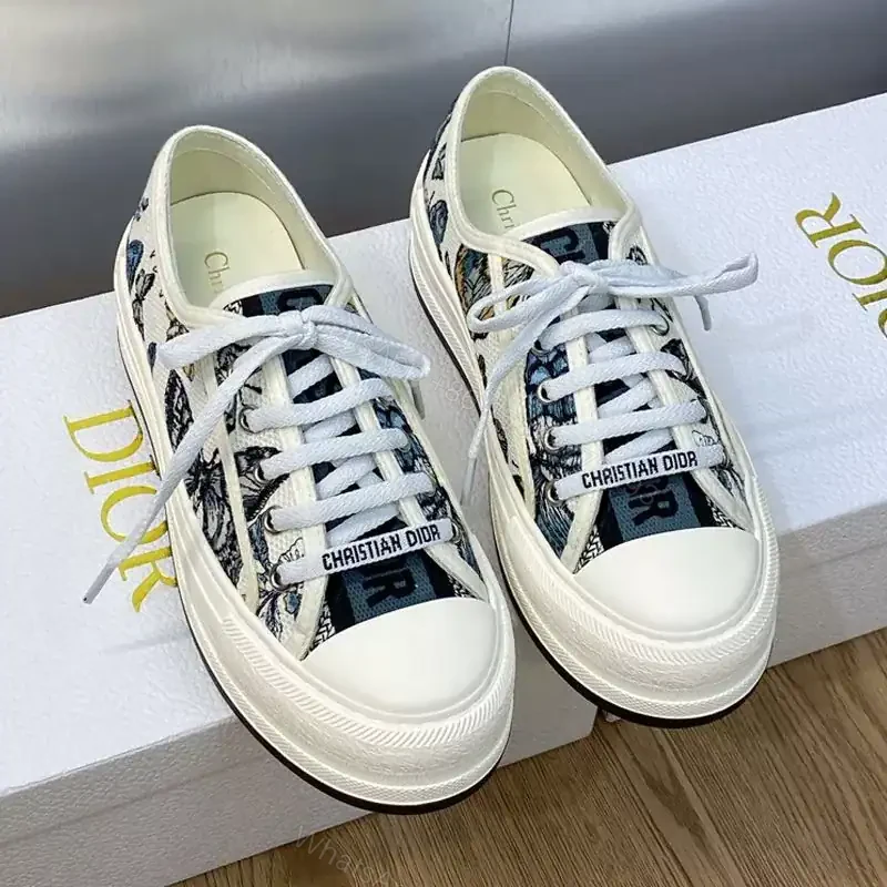 View 2 of WALK’N’DIOR PLATFORM SNEAKERS UNISEX TOILE DE JOUY MEXICO EMBROIDERED WHITE/BLUE – CD152