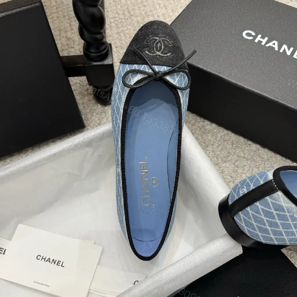 View 7 of Denim-Texture Pointed-Toe Flats with Monogram Detail – Luxe Everyday Style