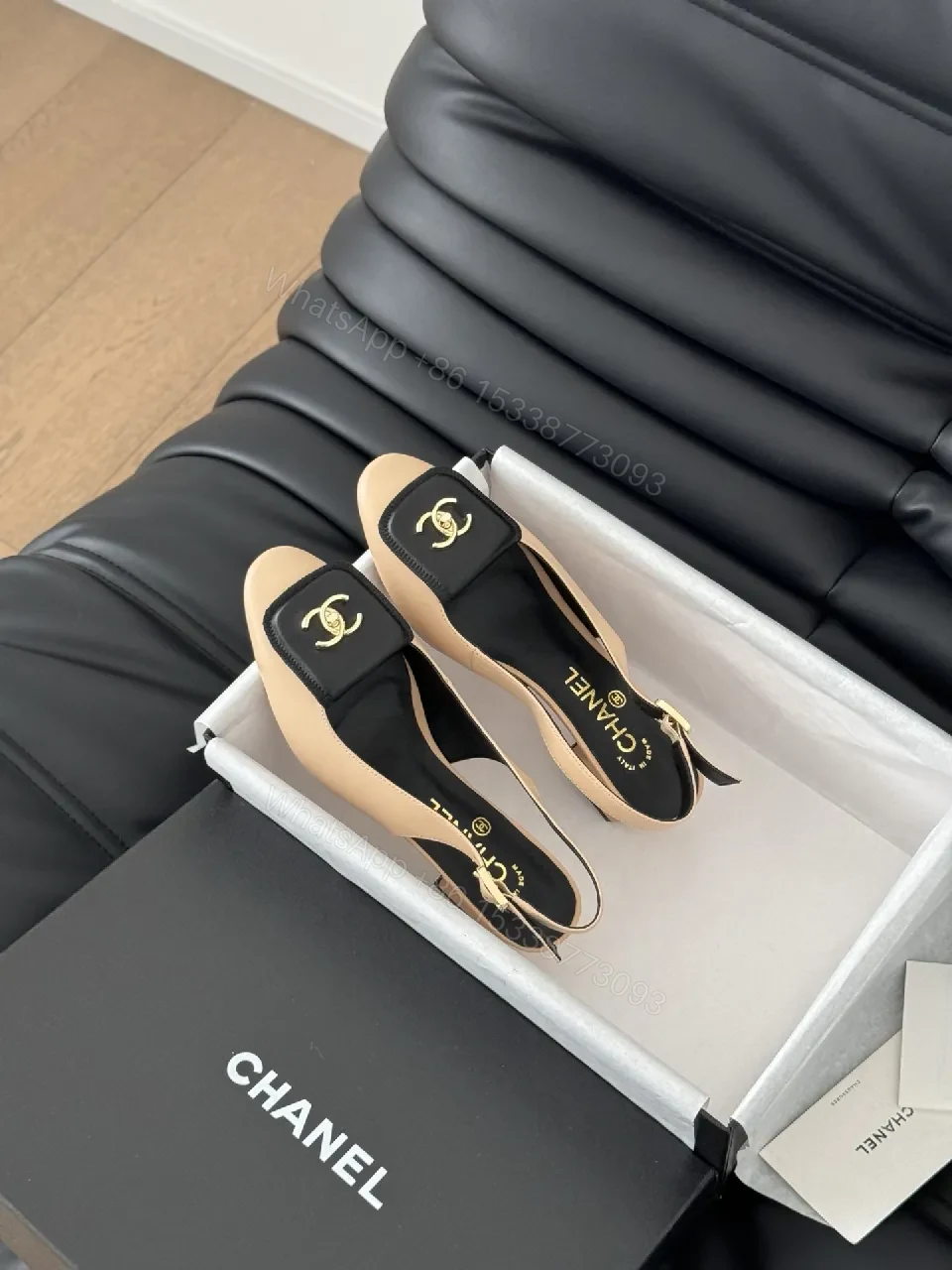 View 7 of Nude-Black Two-Tone Leather Slingback Sandals, Luxe Comfort