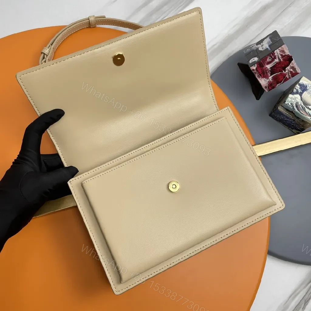 View 8 of Beige Leather Crossbody: Minimalist Luxury with Gold Hardware