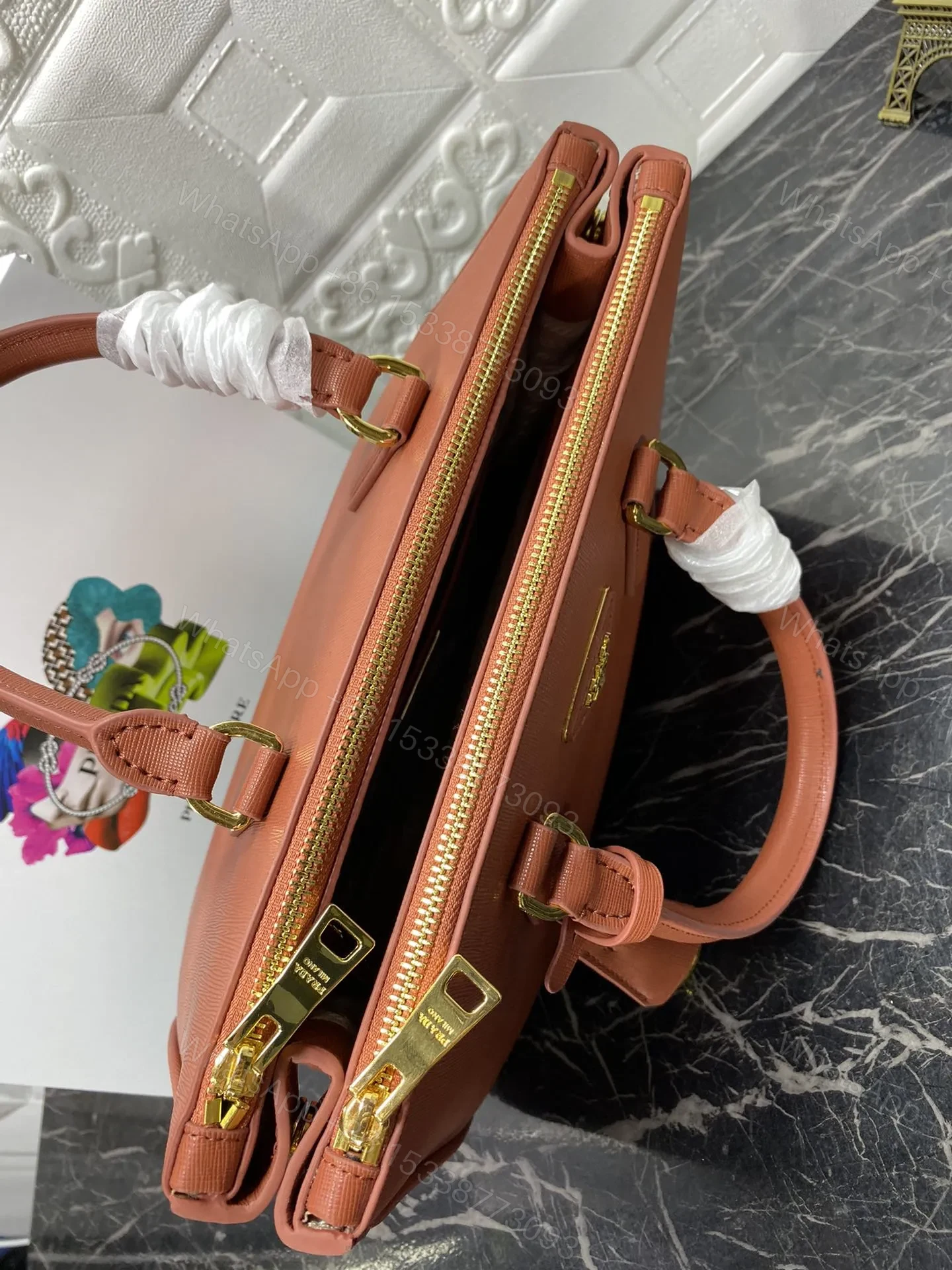 View 7 of PRA GALLERIA 32 BAG IN BRONZE ORANGE SAFFIANO LEATHER