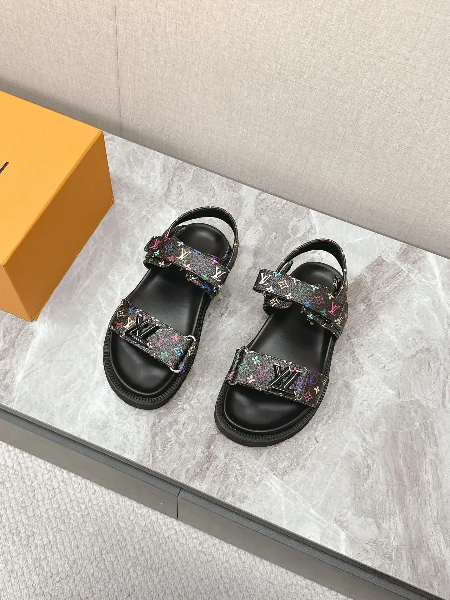 View 4 of LV Women Black Multi Leather Strap Sandals