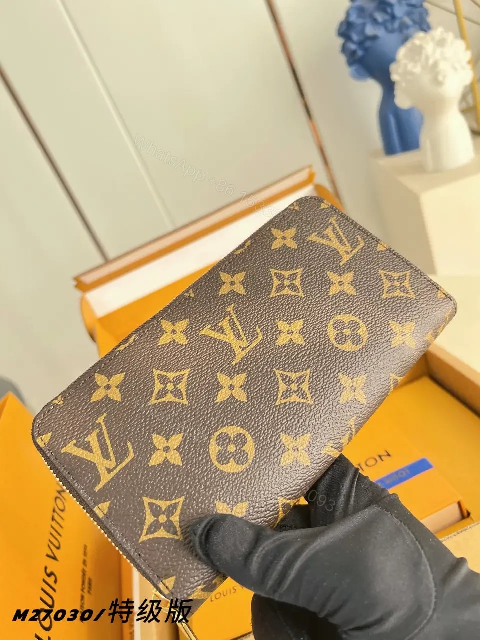 View 5 of Brown Monogram Canvas Wallet - Classic Luxury, Slim RFID Safe