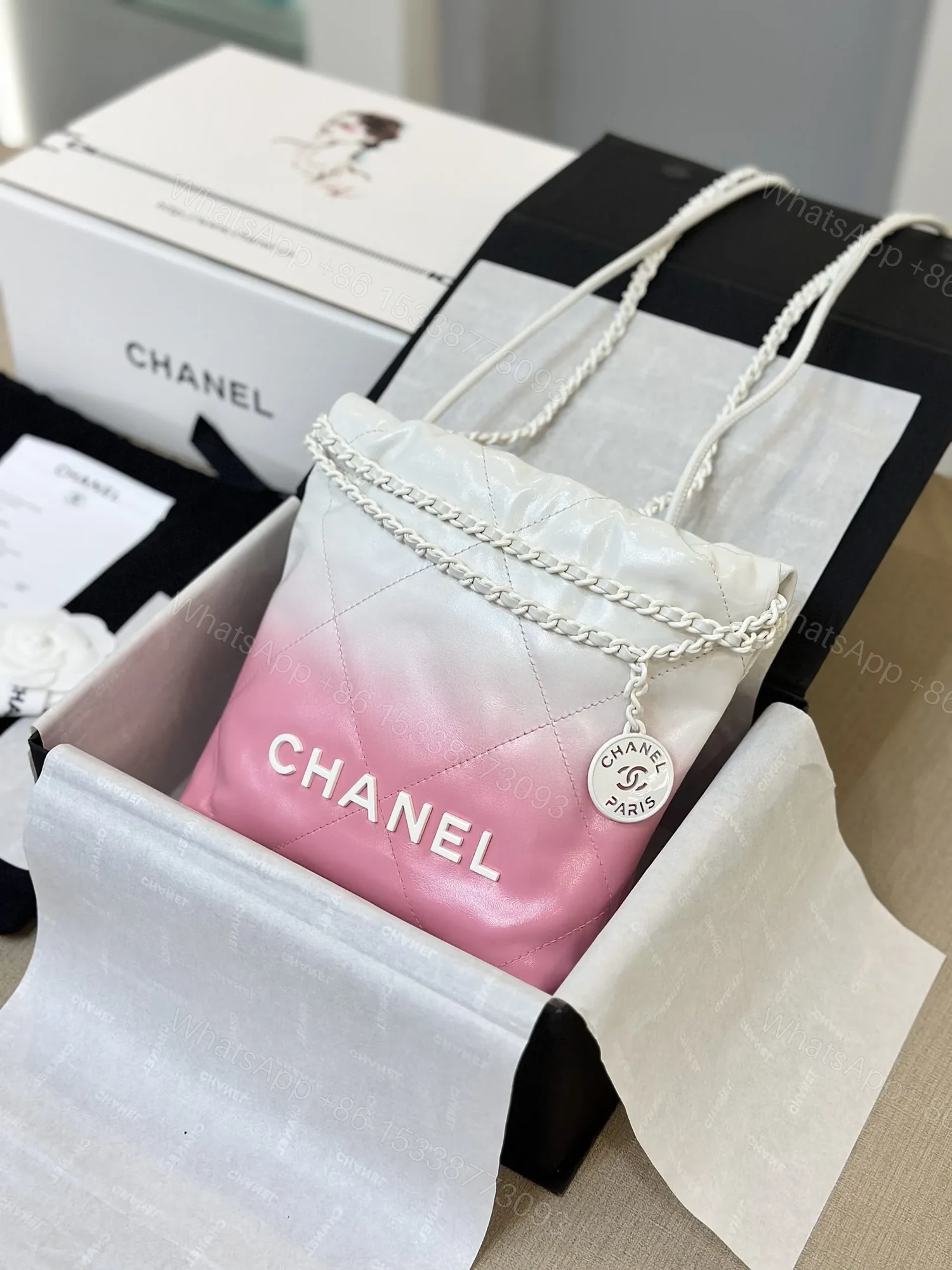 View 6 of Chanel 11 Handbag 22 Mini Mix White Pink Woman’s 20cm
