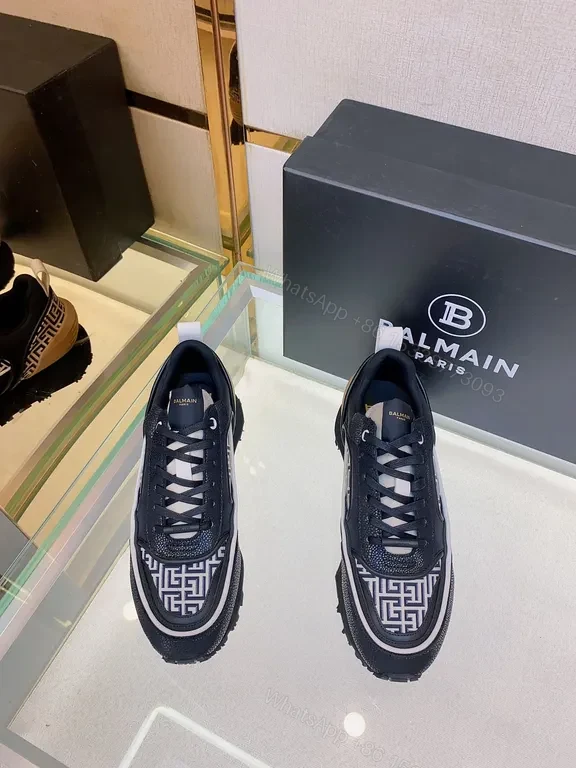 View 6 of Monochrome Greek Key High-Top Sneaker â€” Luxe Comfort, Balmain
