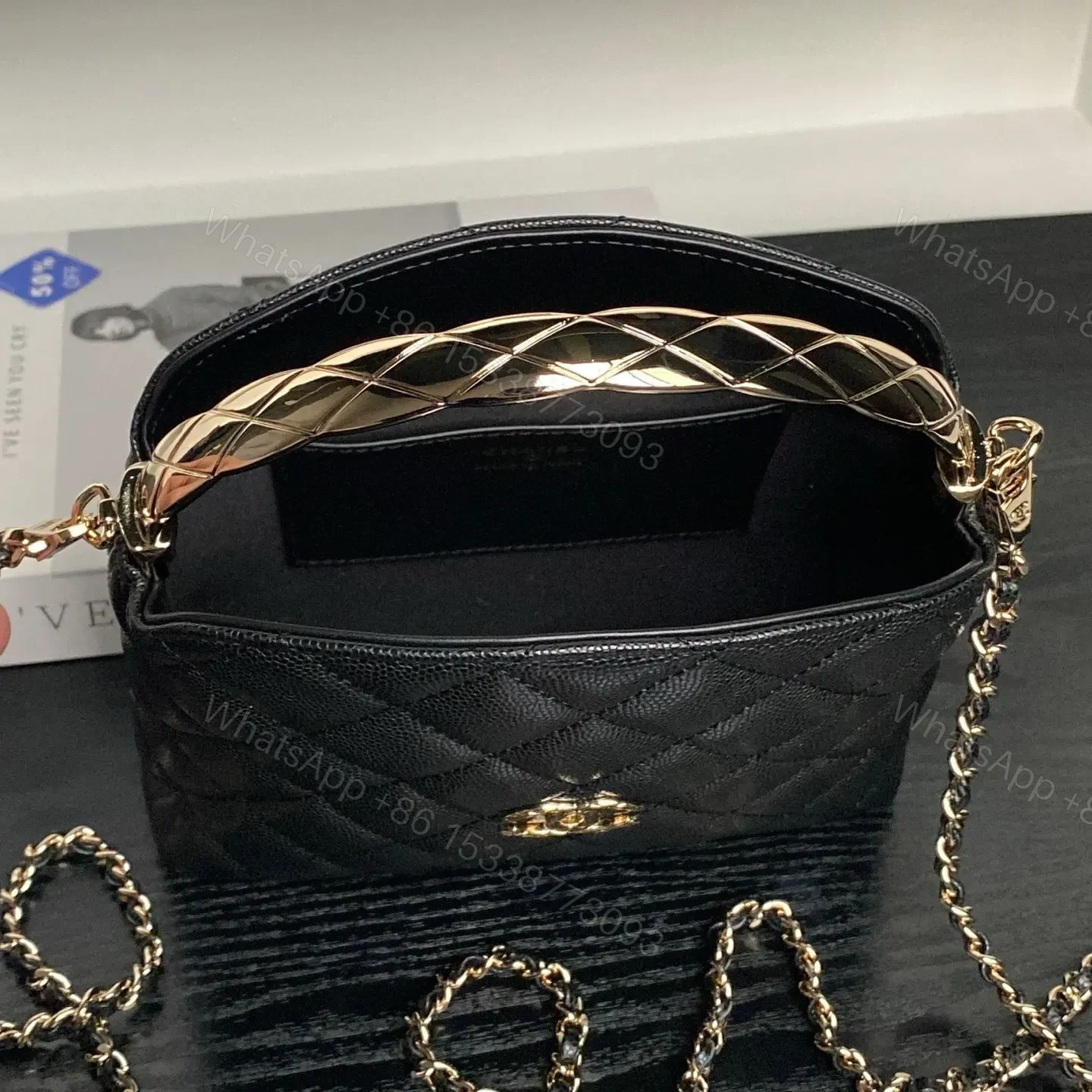View 9 of Chanel 24A Hobo Handbag in black quilted caviar leather