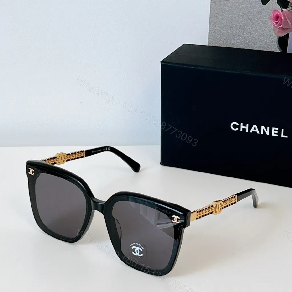 View 6 of Soft Pink Acetate Sunglasses with Gold Chain Temples - Square Silhouette