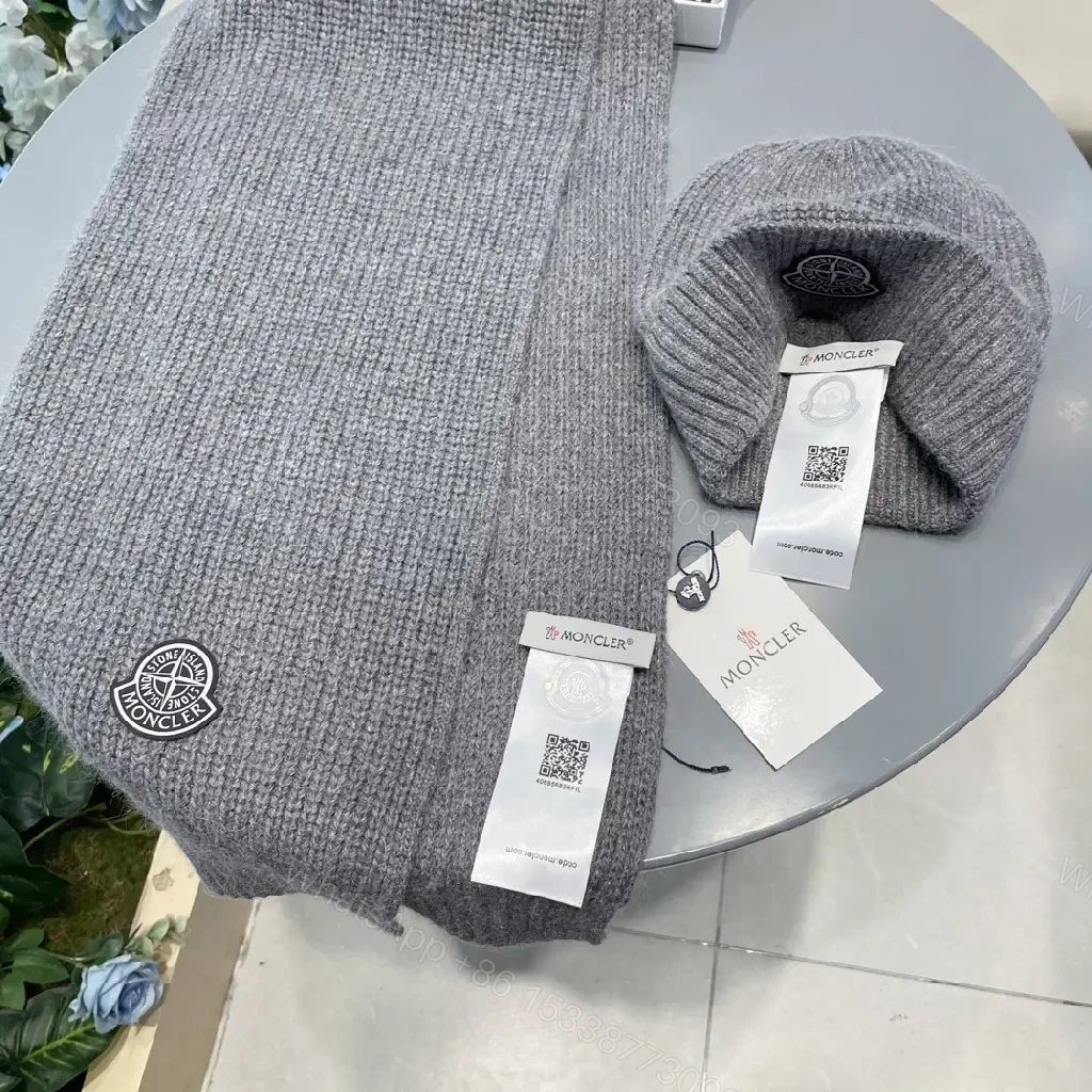 View 5 of Gray Knit Set: Structured Warmth Beanie & Scarf Duo