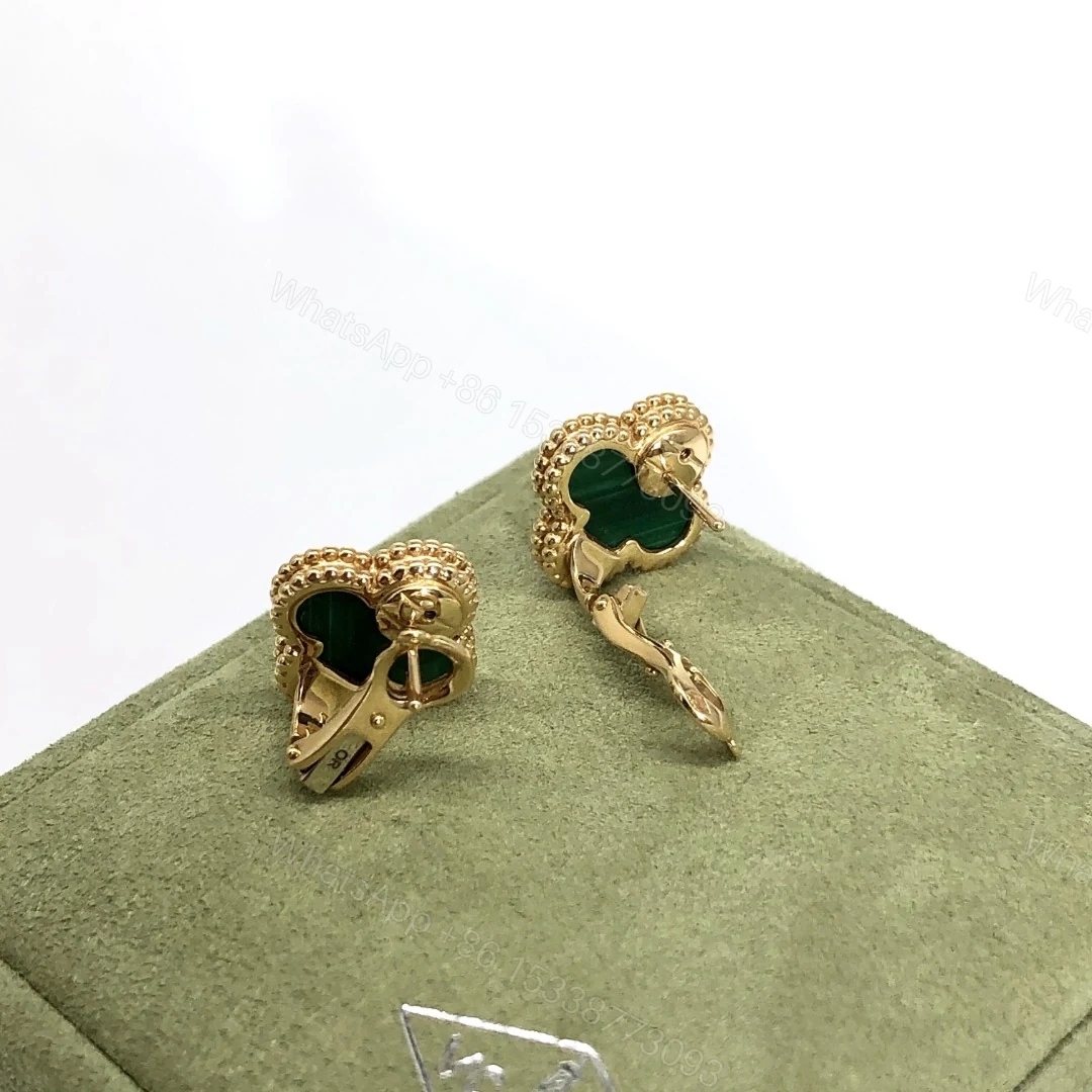 View 5 of VCA Vintage Alhambra Earrings, 18k Yellow gold, Malachite