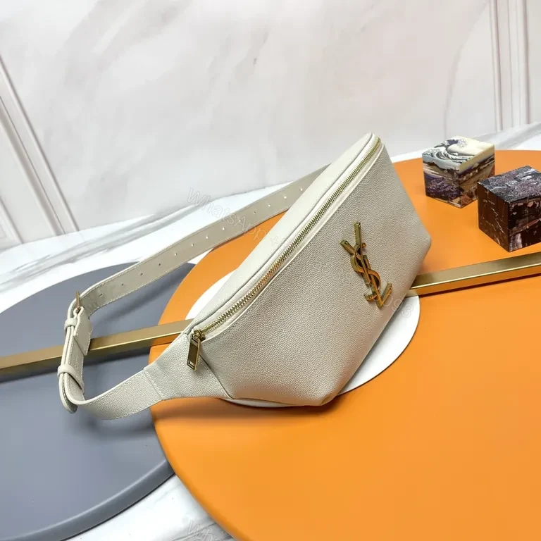 View 2 of Gold Logo Belt Bag: Textured Leather Minimalist Crossbody/Waist Bag