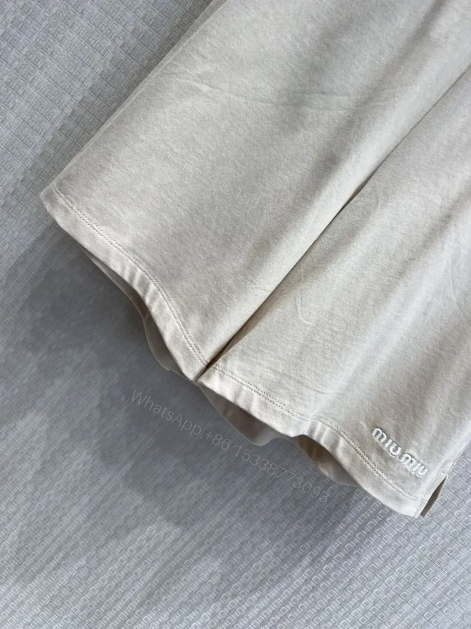 View 7 of Gray Cotton Shorts with Elastic Waist, Casual Style, Miu Miu Logo