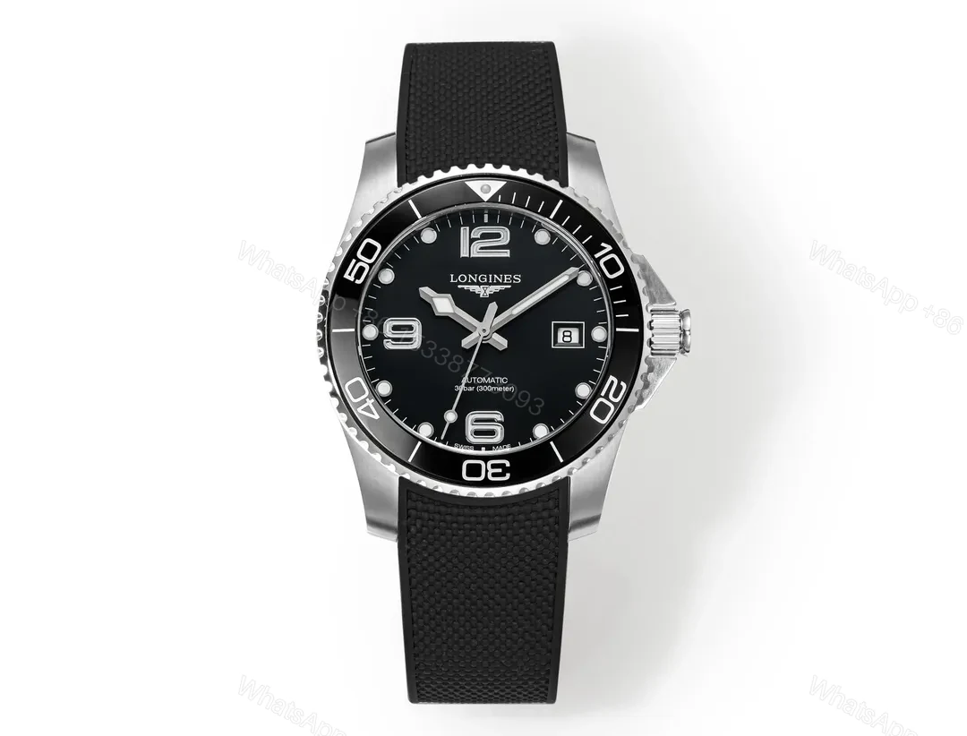 Longines Conquest Black Dial Automatic Watch with Stainless Steel Case and Black Rubber Strap — view 1
