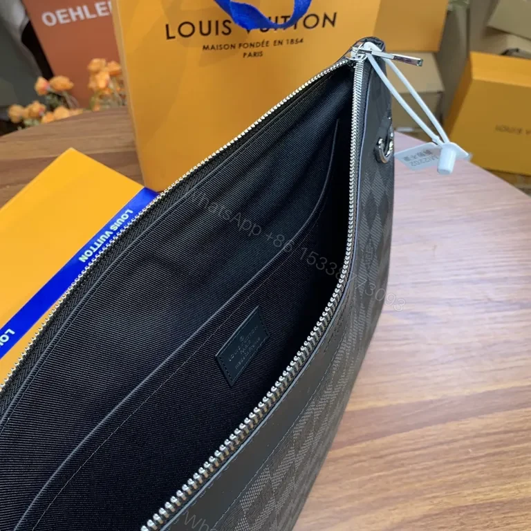 View 9 of Monochrome Graphite Crossbody: Damier Luxe, Black Trim, Compact Convenience