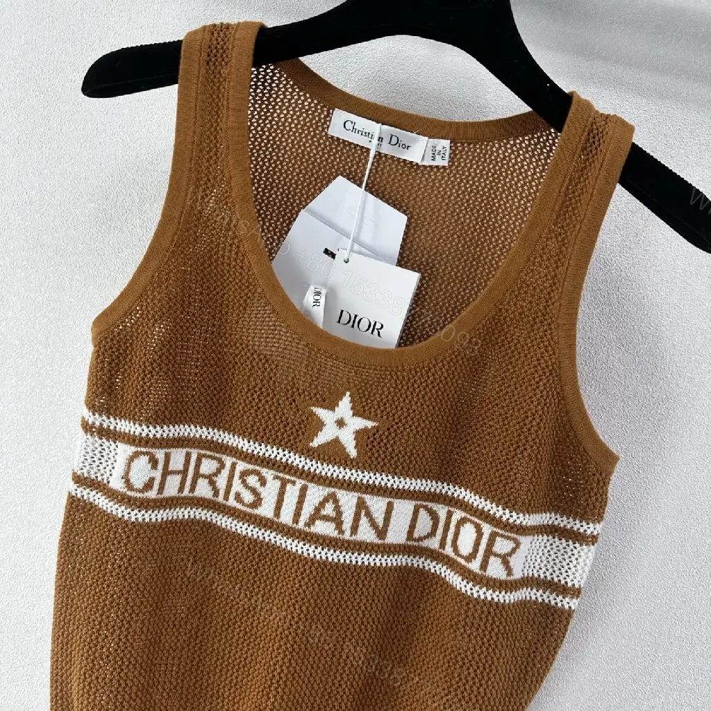 View 10 of Brown Knit Polo Vest Brand Stripe Christian Dior Tank Top