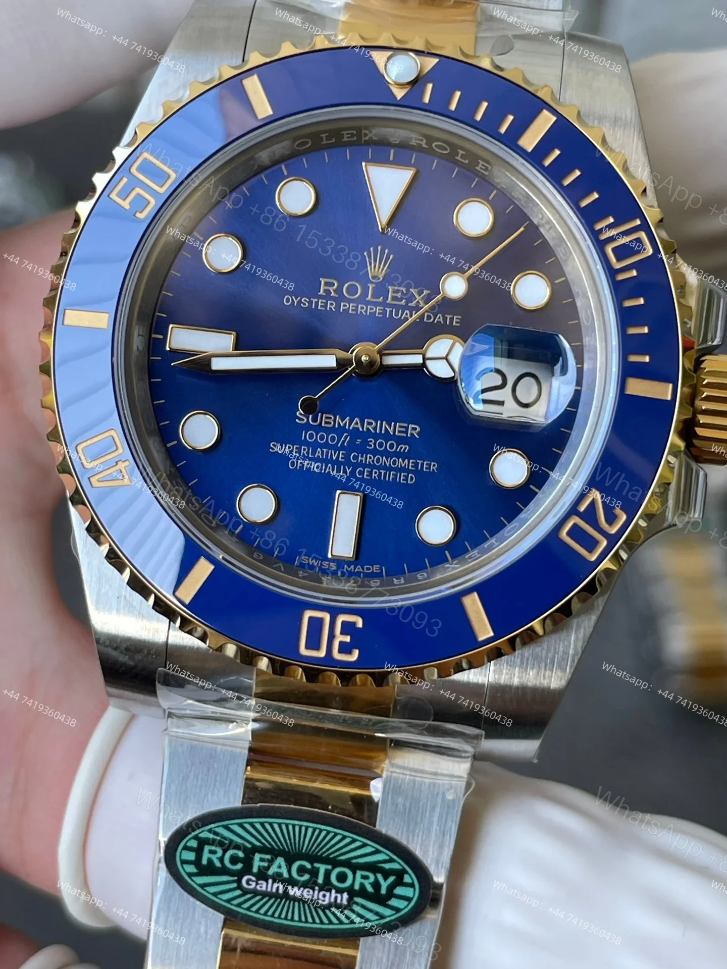 View 7 of Rolex Super Clone Watches 1:1 Submariner 116613LB Bluesy Two Tone 3135