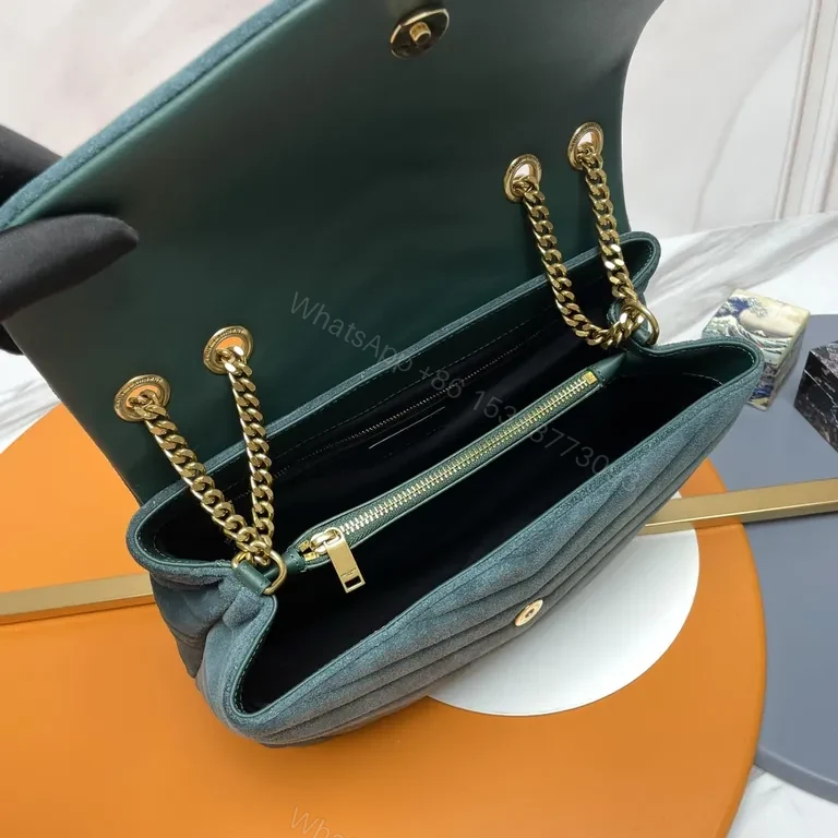 View 6 of Chic Teal Suede Quilted Shoulder Bag with Gold Monogram