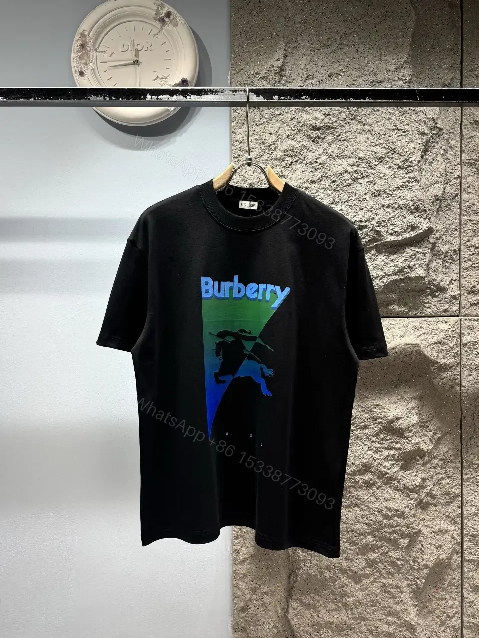 View 11 of Black T-shirt Graphic Tee with Gradient Horse Burberry Logo
