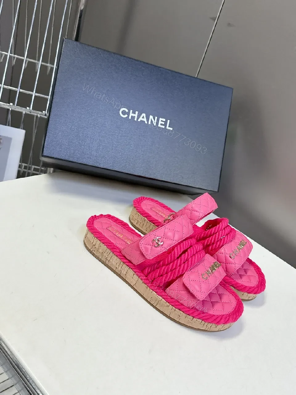 View 3 of Vibrant Pink Satin Sandals - Quilted, Braided, All-Day Comfort