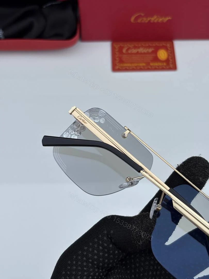 View 3 of First Copy Cartier Silver Aviator Sunglasses Grey Lens Unisex UV Protection