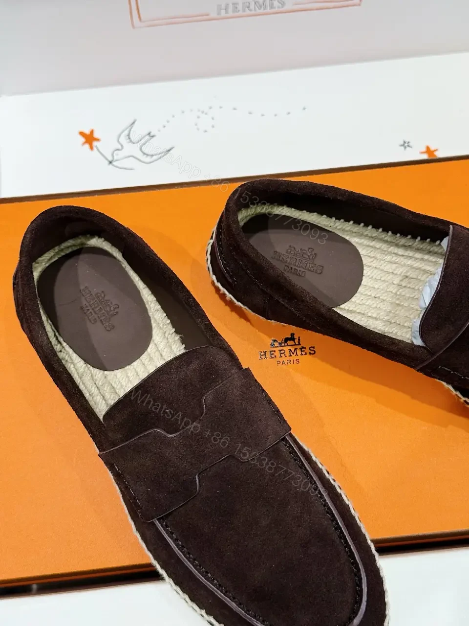 View 6 of Black Suede Loafers Espadrille Sole Classic Style Comfort Fit Hermès Inspired Shoes