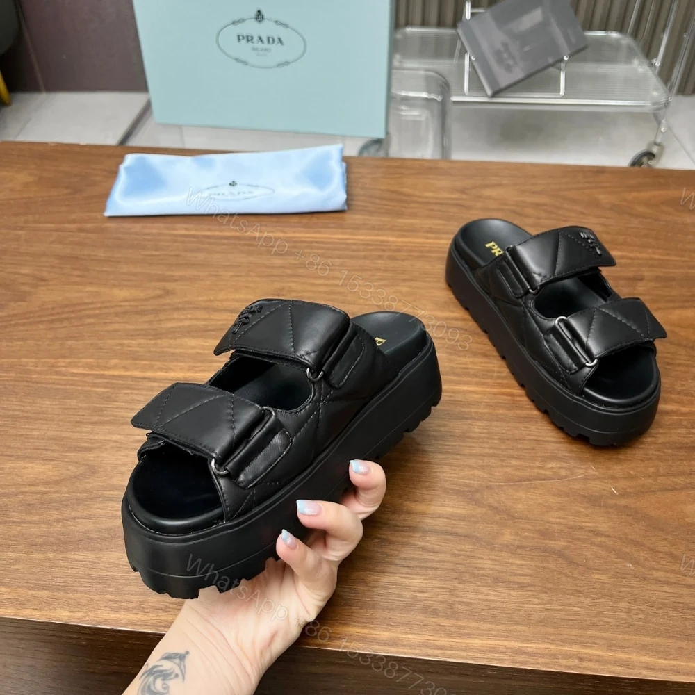 View 6 of PRADA QUILTED PLATFORM SANDALS BLACK