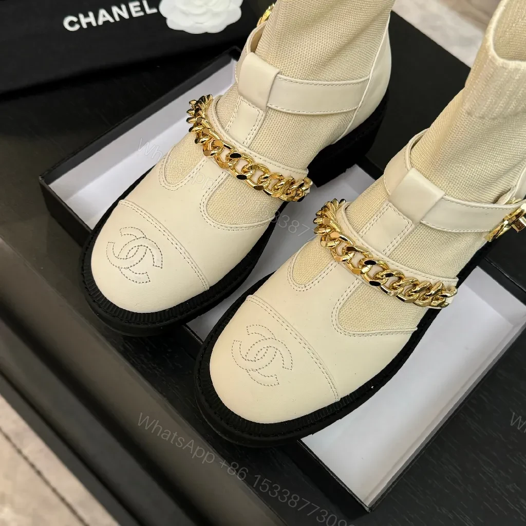 View 2 of Knit Chelsea Boots: Texture + Leather Toe, Gold Chain, All-Day Comfort