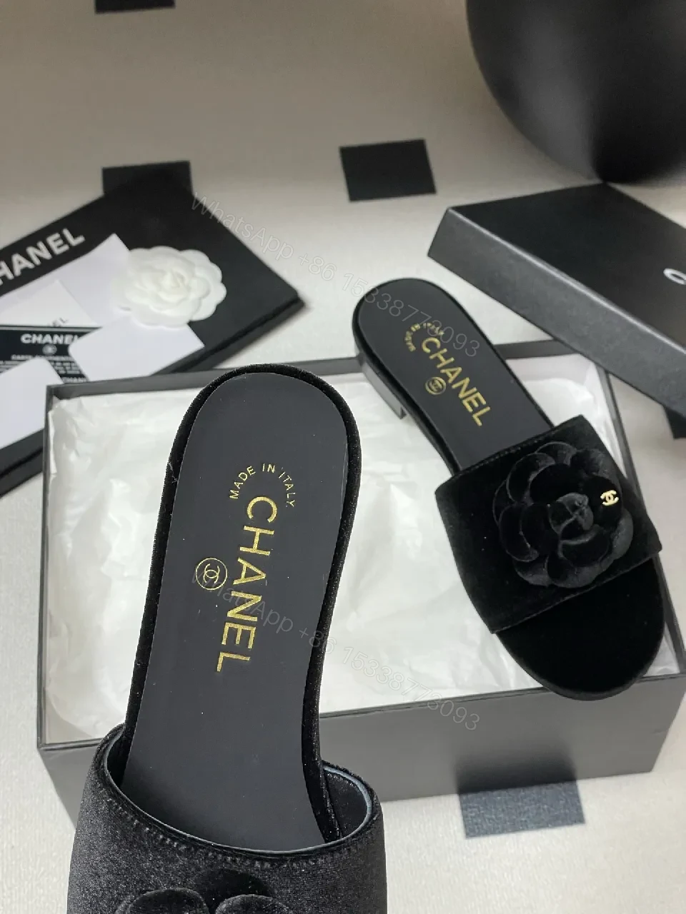 View 9 of Velvet Rose Slide Sandals: Luxury Comfort, Black, Open-Toe