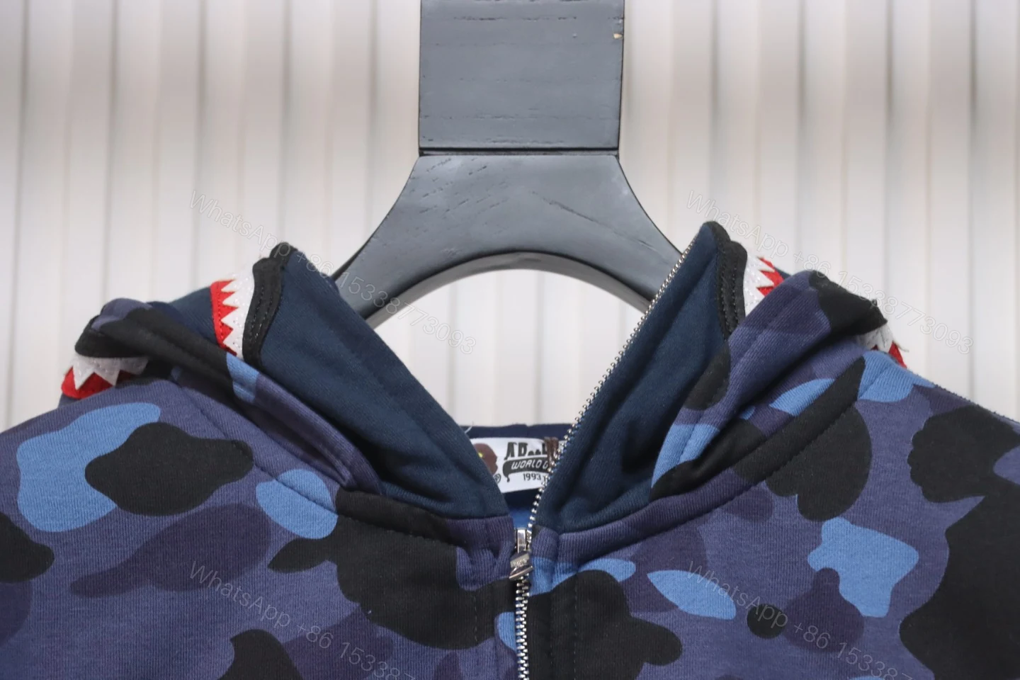 View 5 of BAPE Shark's Head Tiger's Head Zipper Camo Double Hoodie Dark Blue