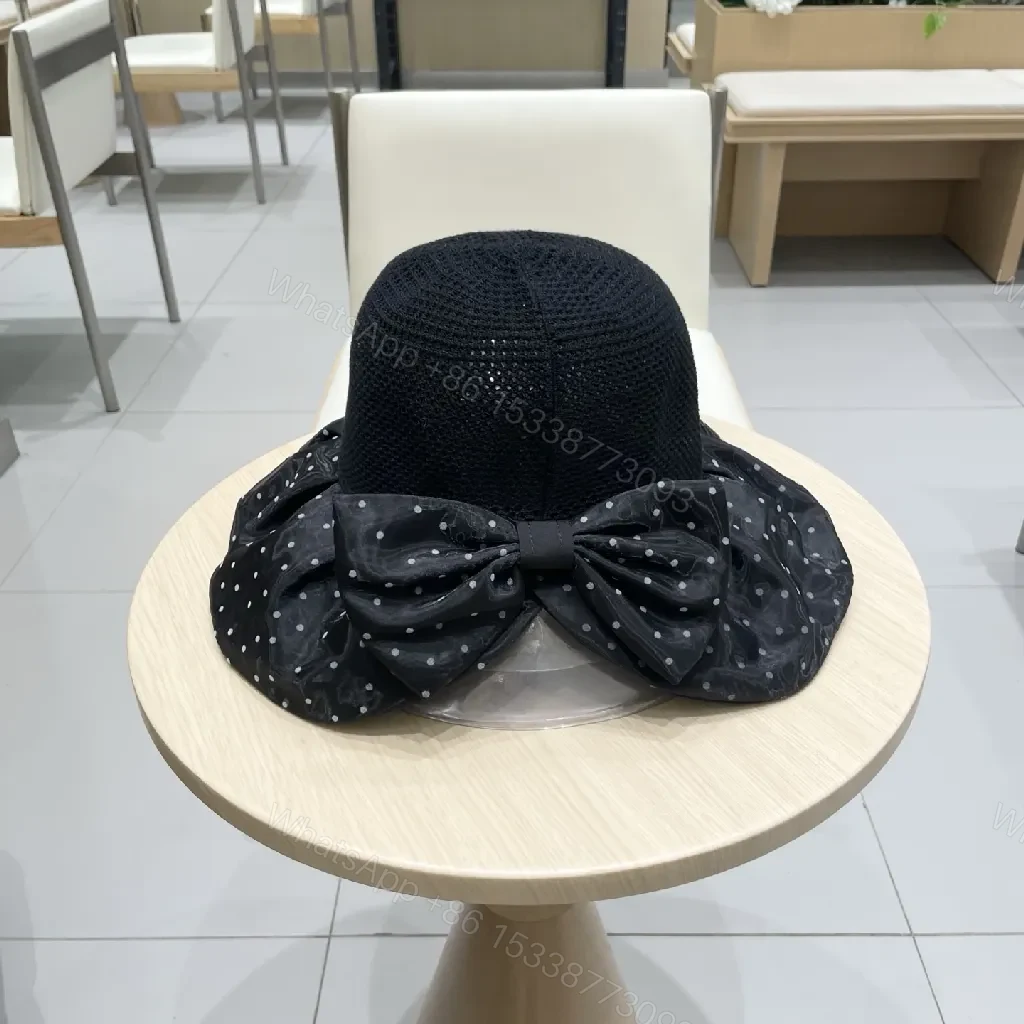 View 9 of Black Mesh Fedora with Polka-Dot Pleated Band Fashion Hat