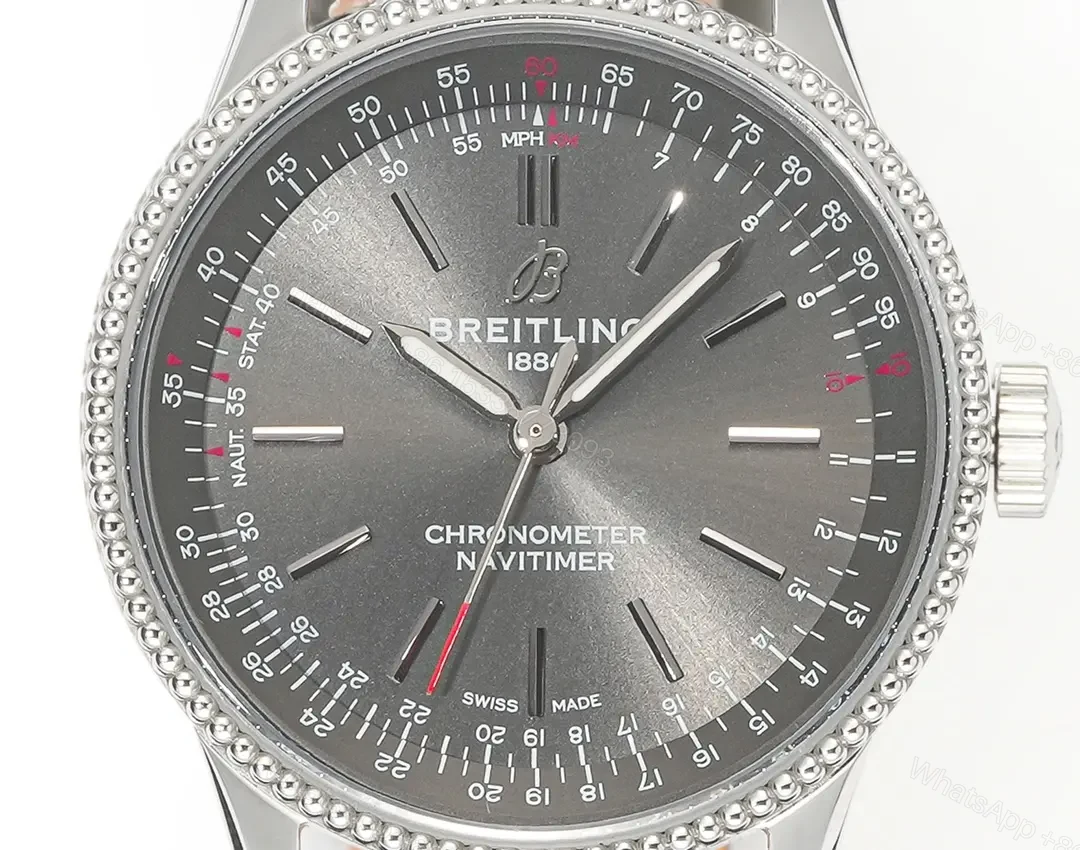 View 3 of OM Factory Breitling Women’s Navitimer Automatic Watch – Grey Dial, Stainless Steel Case, Leather Strap