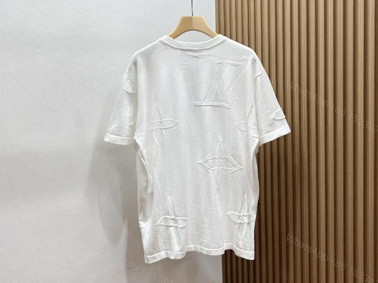 View 10 of White Embroidered Cotton T-Shirt Luxury Style with LV Monogram Key Feature T-Shirt